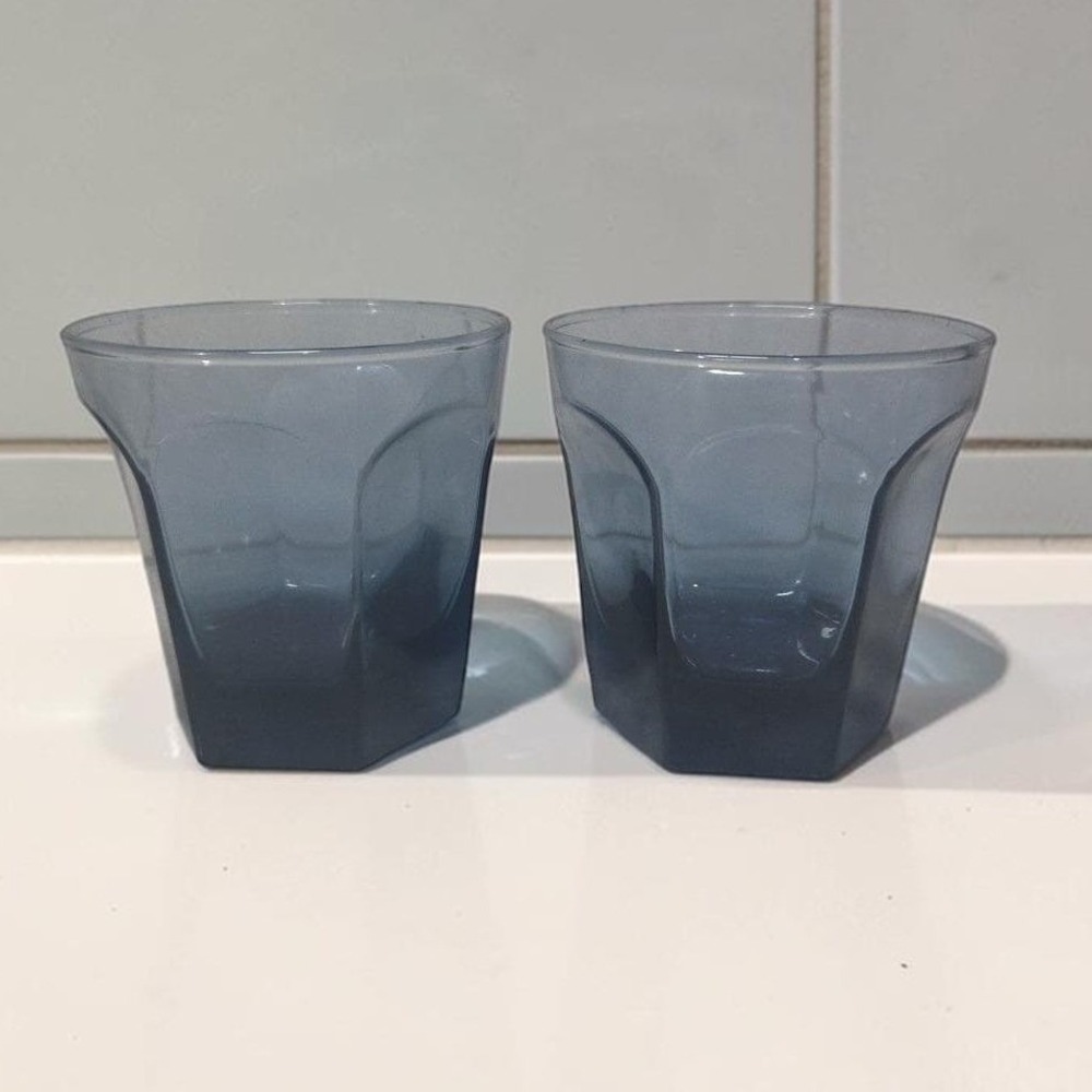 Anchor Hocking Courtney Dark Blue Rocks Glasses, Set of 2, VTG Lowball Tumblers